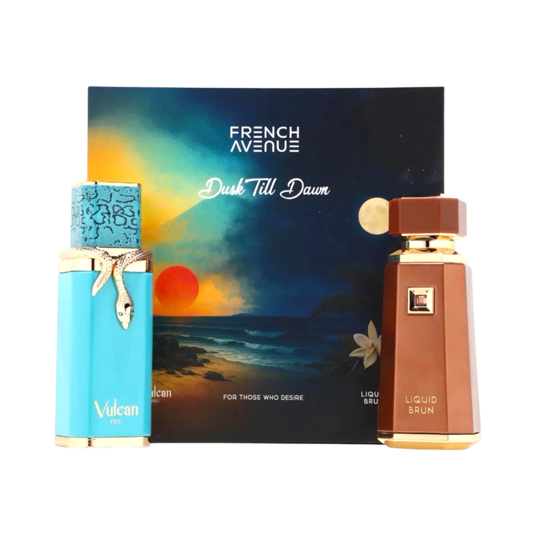 Dusk Till Dawn Vulcan Feu X Liquid Brun Gift Set by French Avenue - 200ml